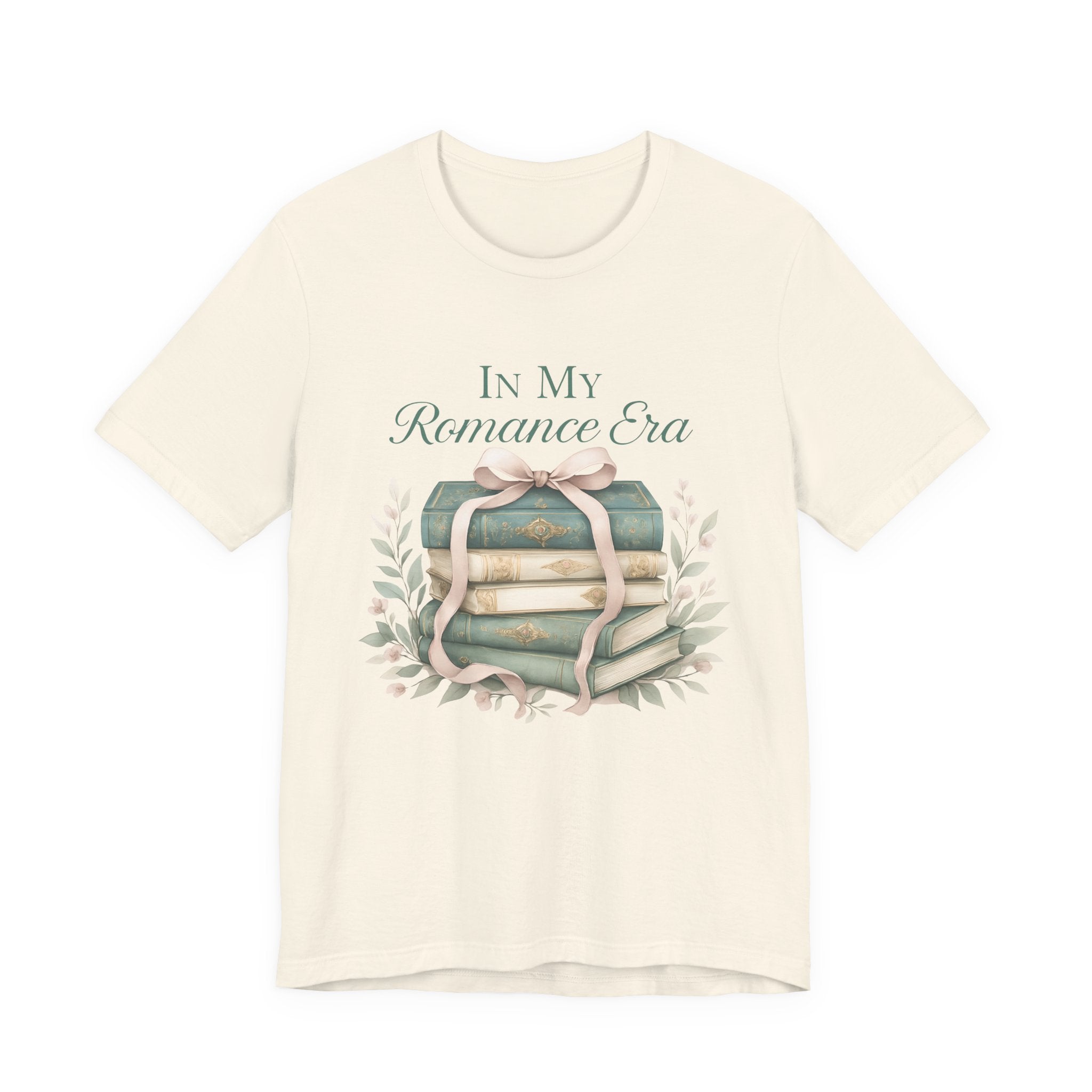 Romance Era Unisex Tee with Books and Bow Design