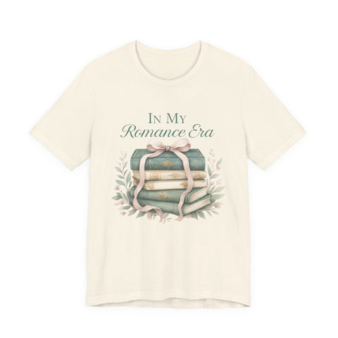 Romance Era Unisex Tee with Books and Bow Design