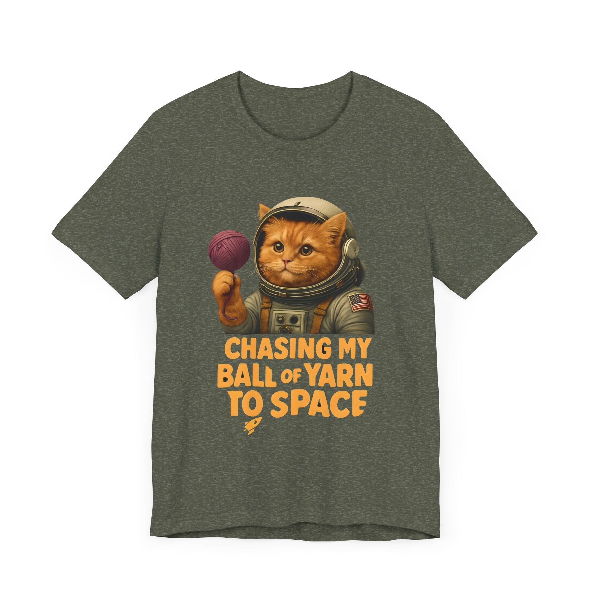 Astronaut Cat Tee - "Chasing My Ball of Yarn to Space" Unisex Jersey Short Sleeve T-Shirt