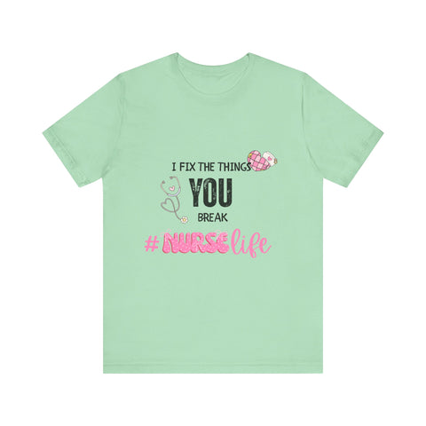 Nurse Life Tee with Stethoscope and Heart Graphic