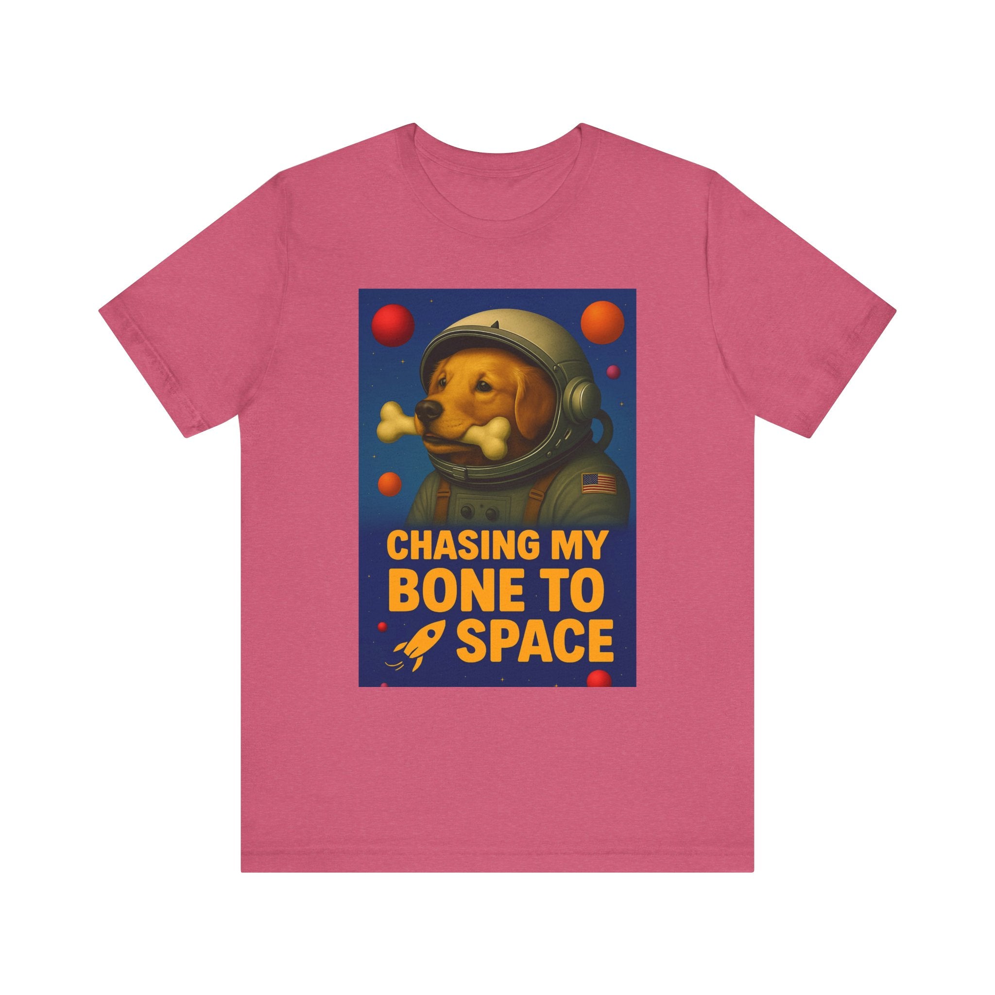 Astronaut Dog Graphic Tee - "Chasing a Bone to Space" - Fun Unisex Jersey Shirt for Dog Lovers