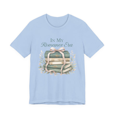 Romance Era Unisex Tee with Books and Bow Design