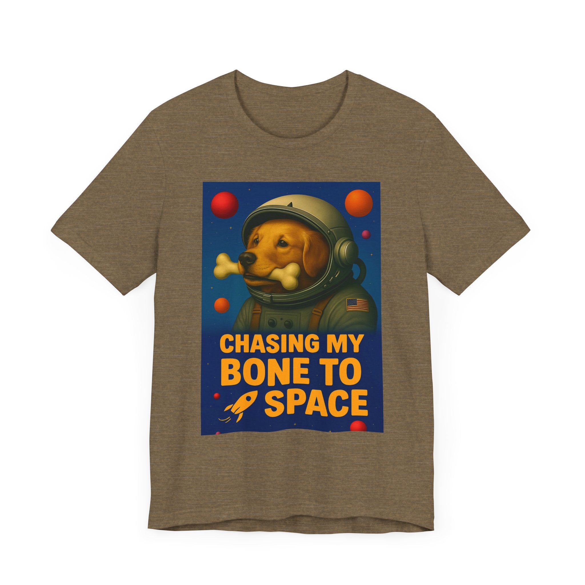 Astronaut Dog Graphic Tee - "Chasing a Bone to Space" - Fun Unisex Jersey Shirt for Dog Lovers