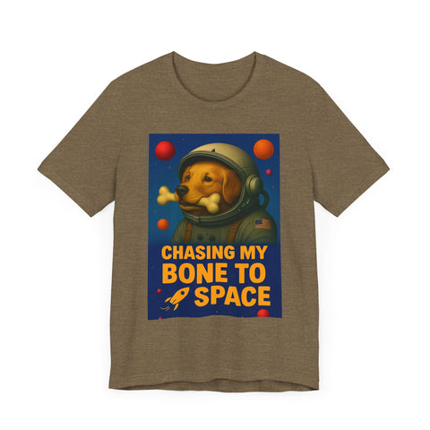 Astronaut Dog Graphic Tee - "Chasing a Bone to Space" - Fun Unisex Jersey Shirt for Dog Lovers