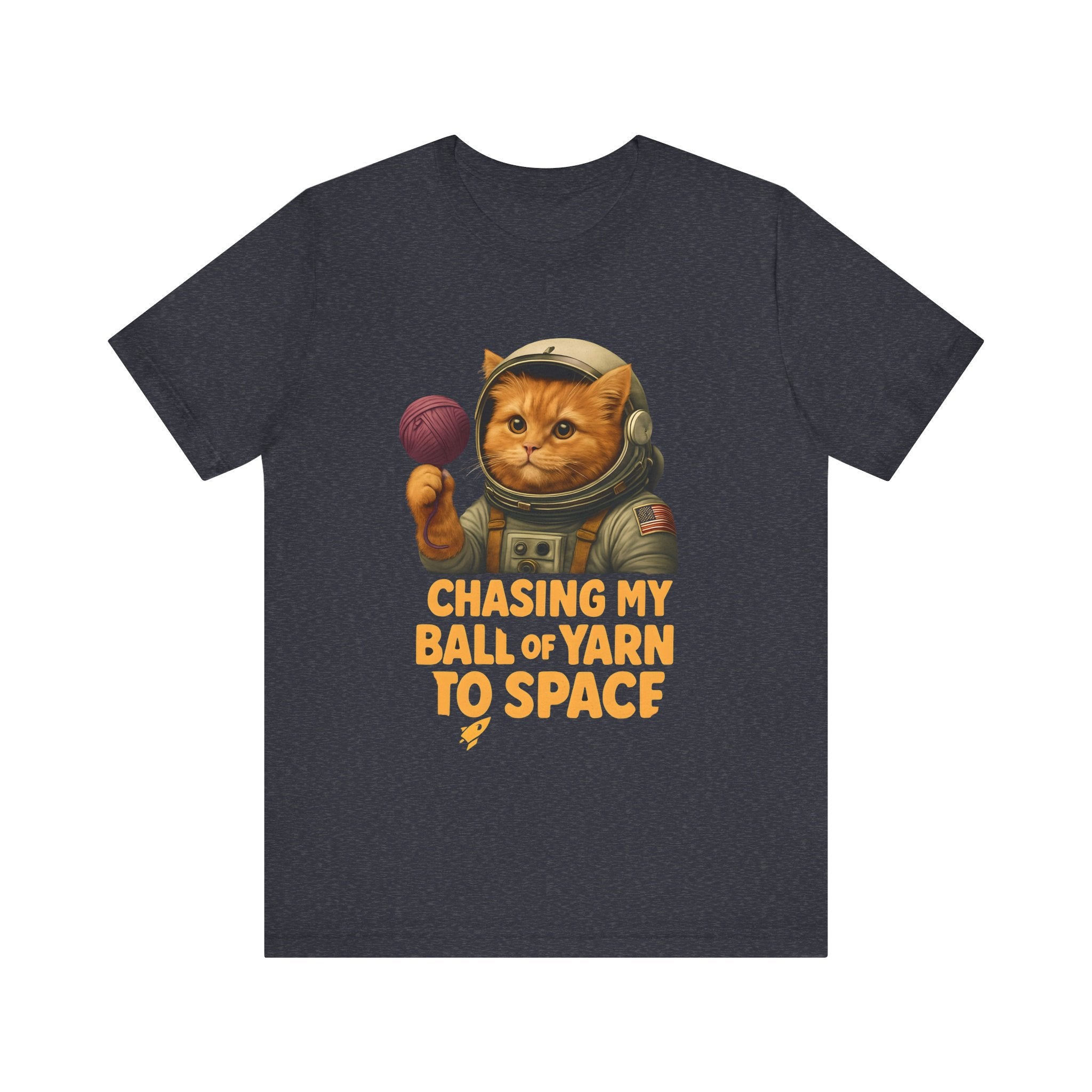 Astronaut Cat Tee - "Chasing My Ball of Yarn to Space" Unisex Jersey Short Sleeve T-Shirt