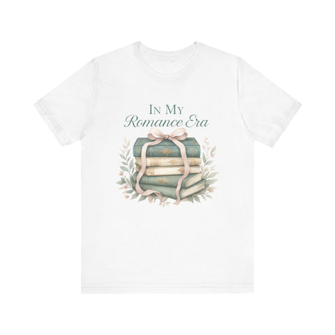 Romance Era Unisex Tee with Books and Bow Design