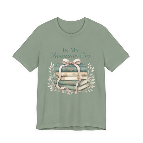 Romance Era Unisex Tee with Books and Bow Design