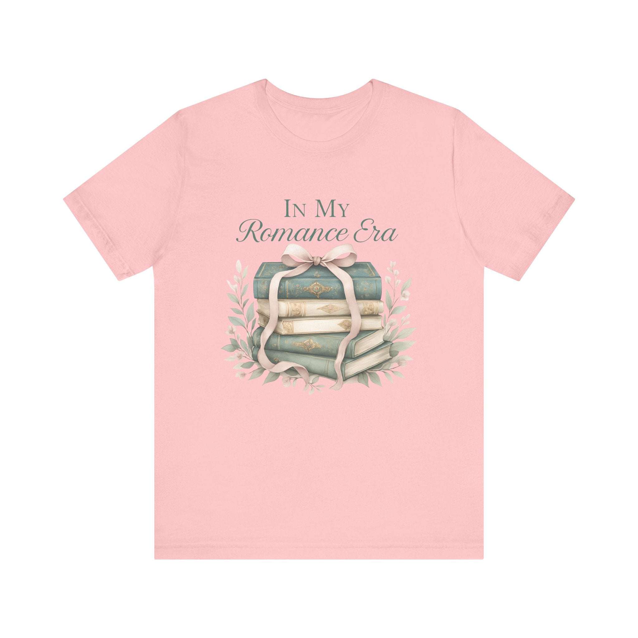 Romance Era Unisex Tee with Books and Bow Design