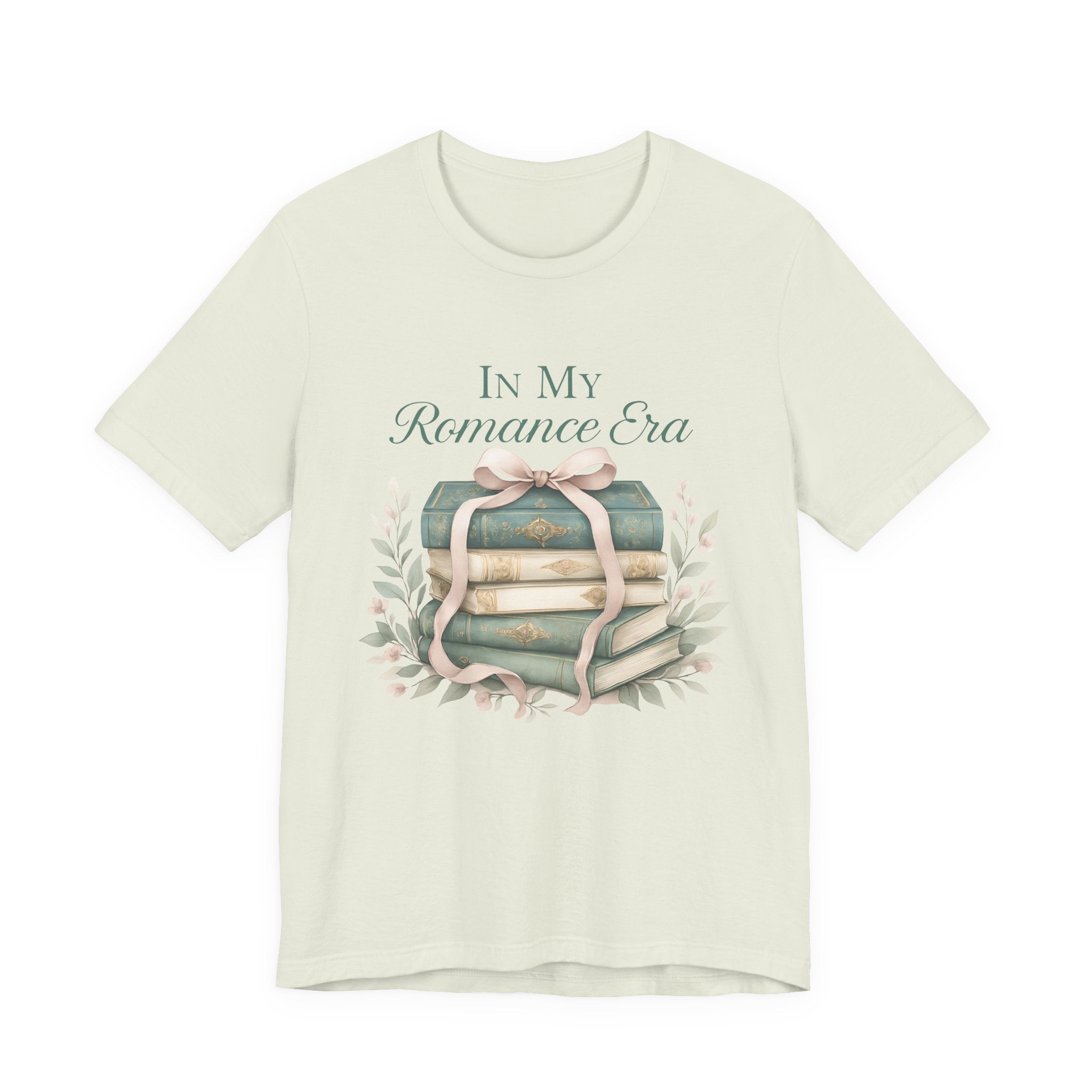 Romance Era Unisex Tee with Books and Bow Design