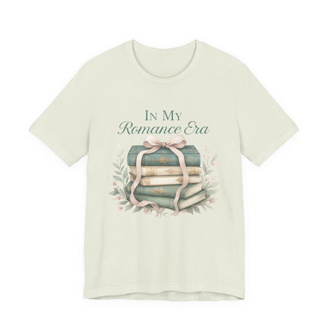 Romance Era Unisex Tee with Books and Bow Design